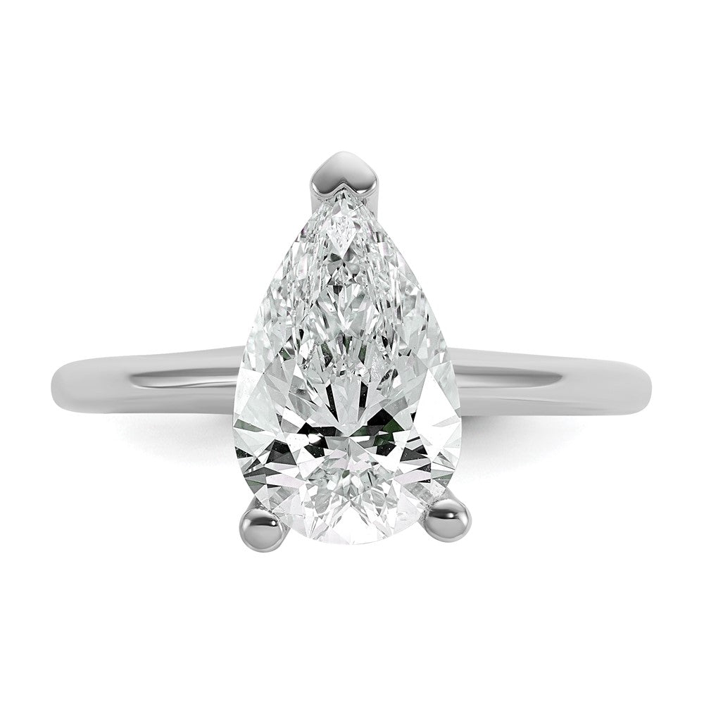 14k White Gold 2 1/2 carat Certified Lab Grown Diamond VS/SI+ G+ Pear Solitaire Complete Engagement Ring