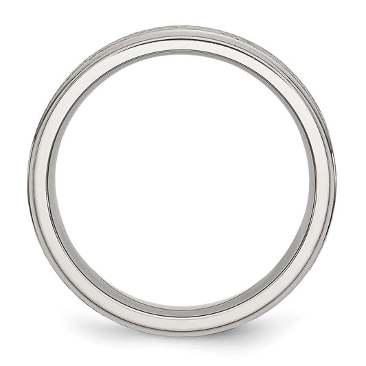 Chisel Stainless Steel Polished with Satin Center 6mm Ridged Edge Band