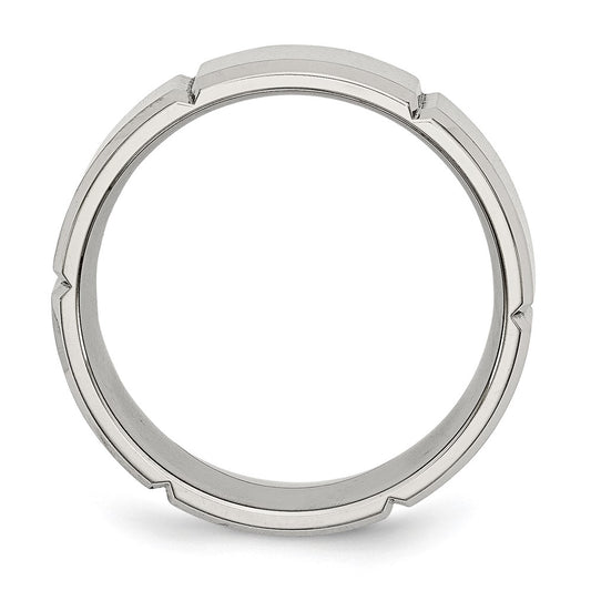 Chisel Stainless Steel Brushed and Polished Grooved 8mm Beveled Edge Band
