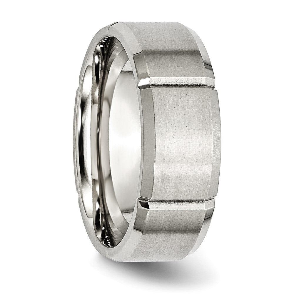 Chisel Stainless Steel Brushed and Polished Grooved 8mm Beveled Edge Band
