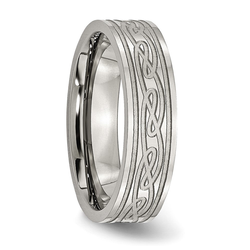 Chisel Stainless Steel Brushed Celtic Laser Etched 6mm Flat Band