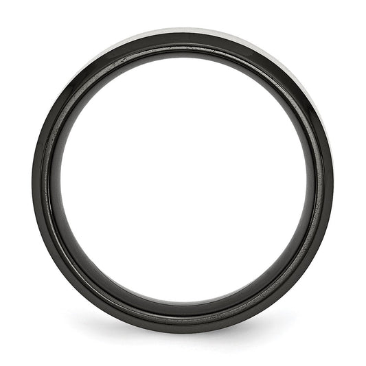 Chisel Stainless Steel Polished Black IP-plated with Brushed Center 8mm Beveled Edge Band