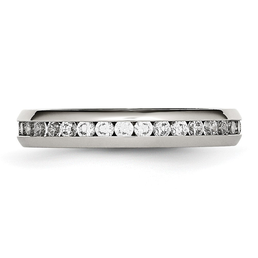 Chisel Stainless Steel Polished 4mm April Clear CZ Ring