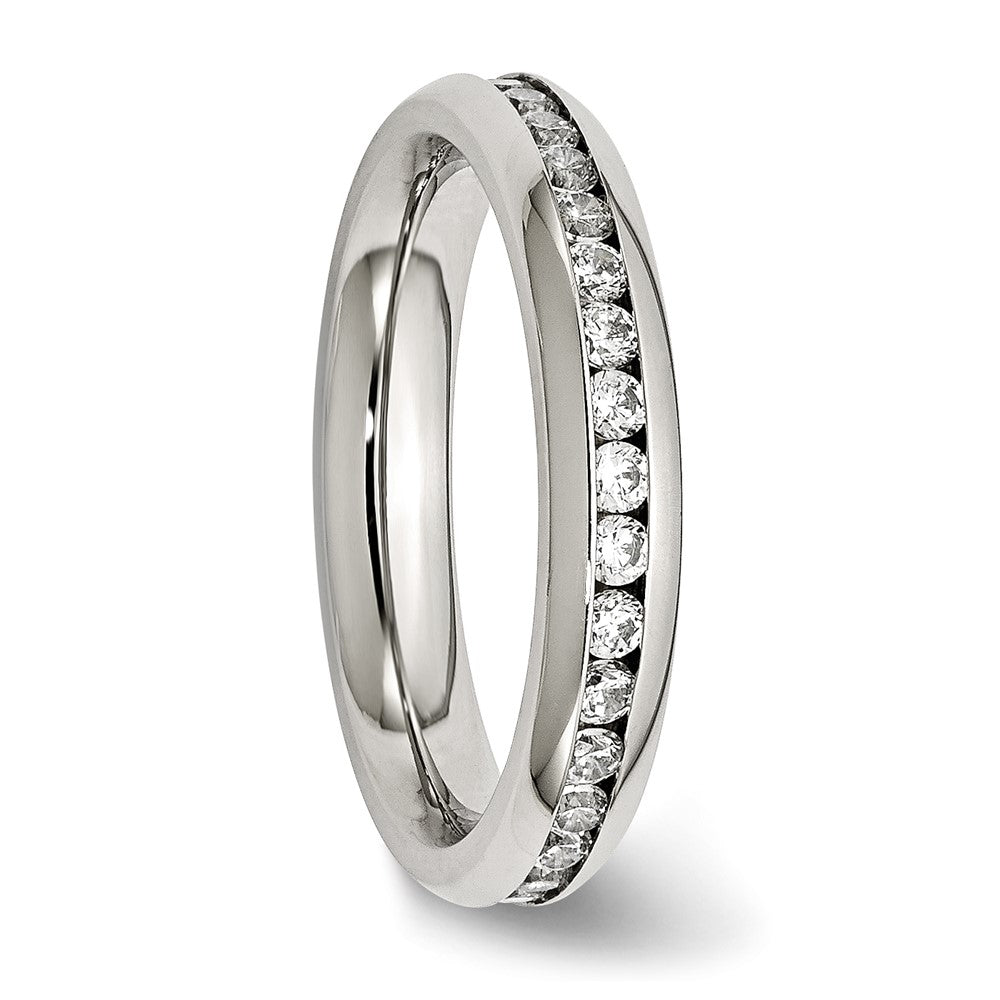 Chisel Stainless Steel Polished 4mm April Clear CZ Ring