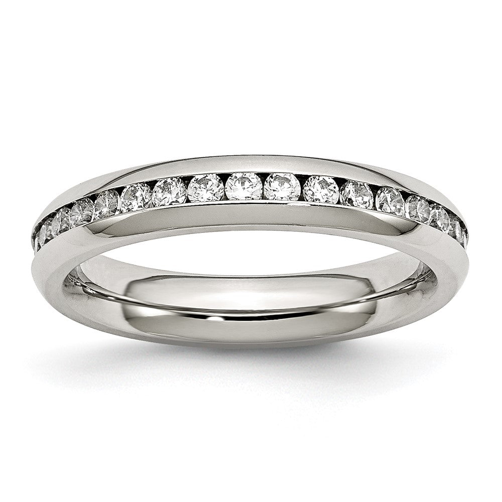 Chisel Stainless Steel Polished 4mm April Clear CZ Ring