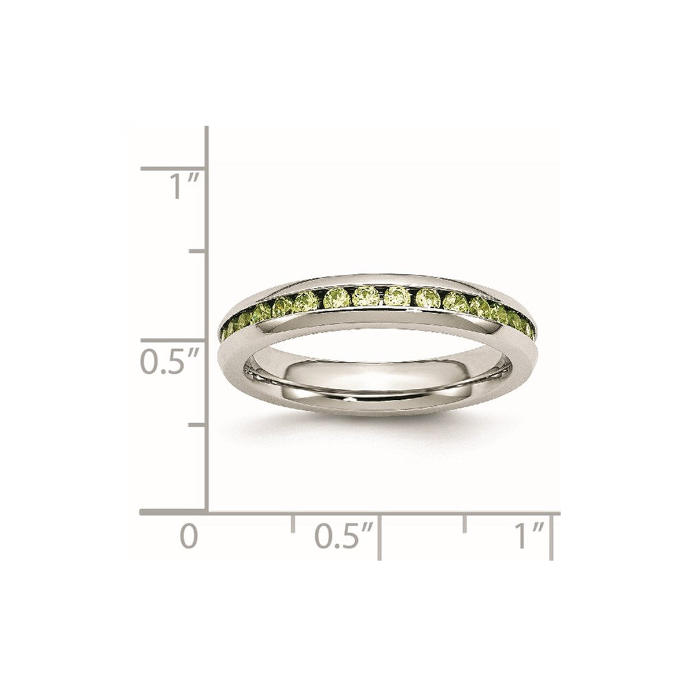 Chisel Stainless Steel Polished 4mm August Light Green CZ Ring