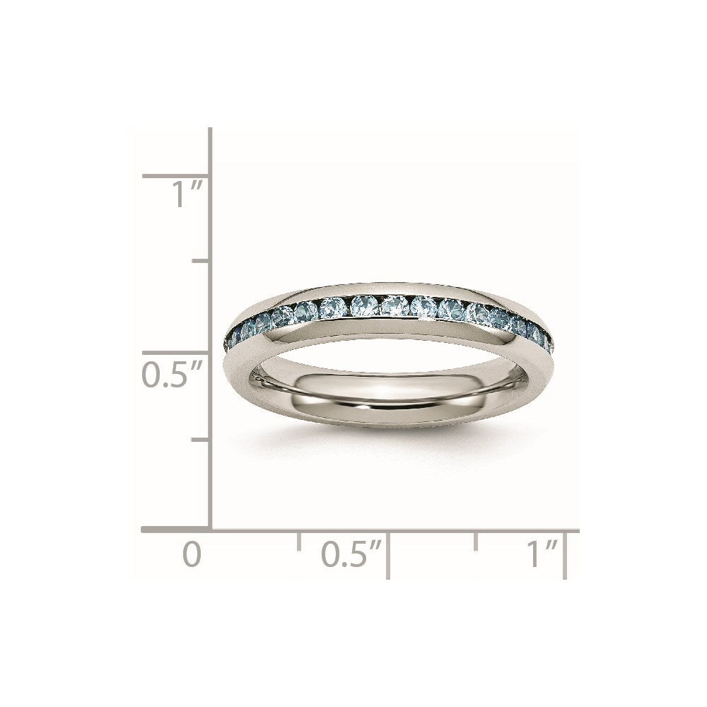 Chisel Stainless Steel Polished 4mm December Teal CZ Ring