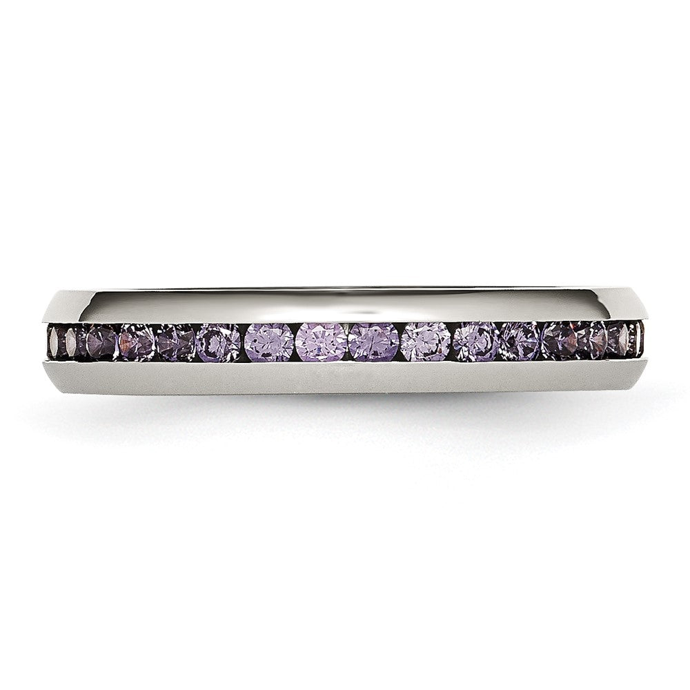Chisel Stainless Steel Polished 4mm February Purple CZ Ring