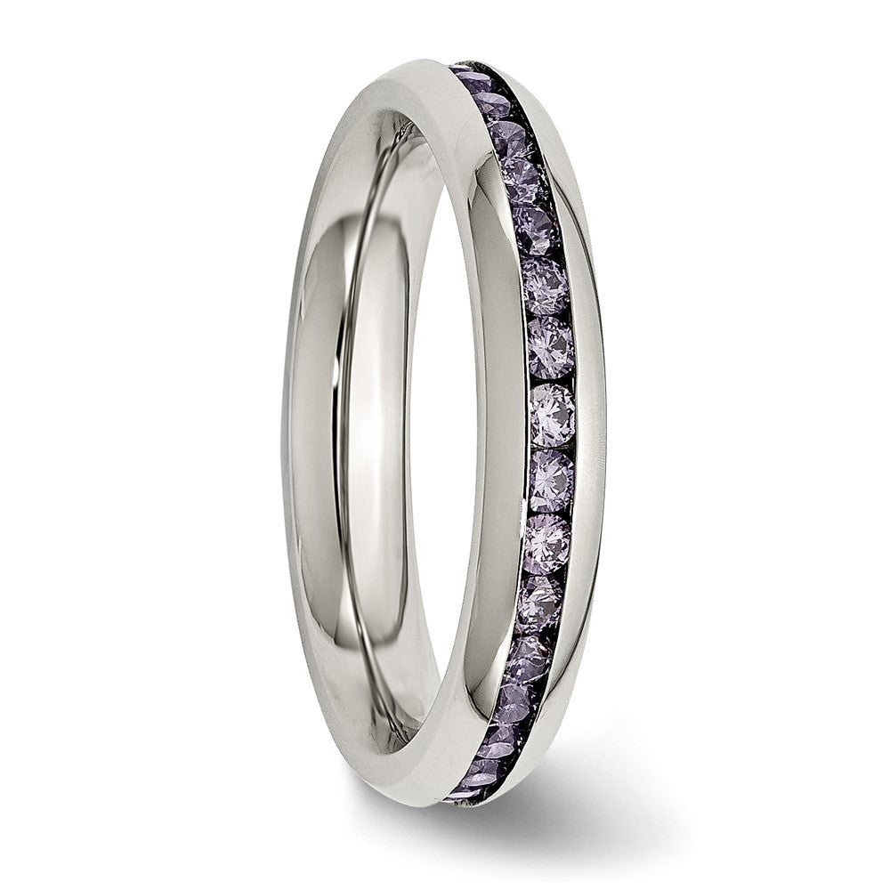 Chisel Stainless Steel Polished 4mm February Purple CZ Ring