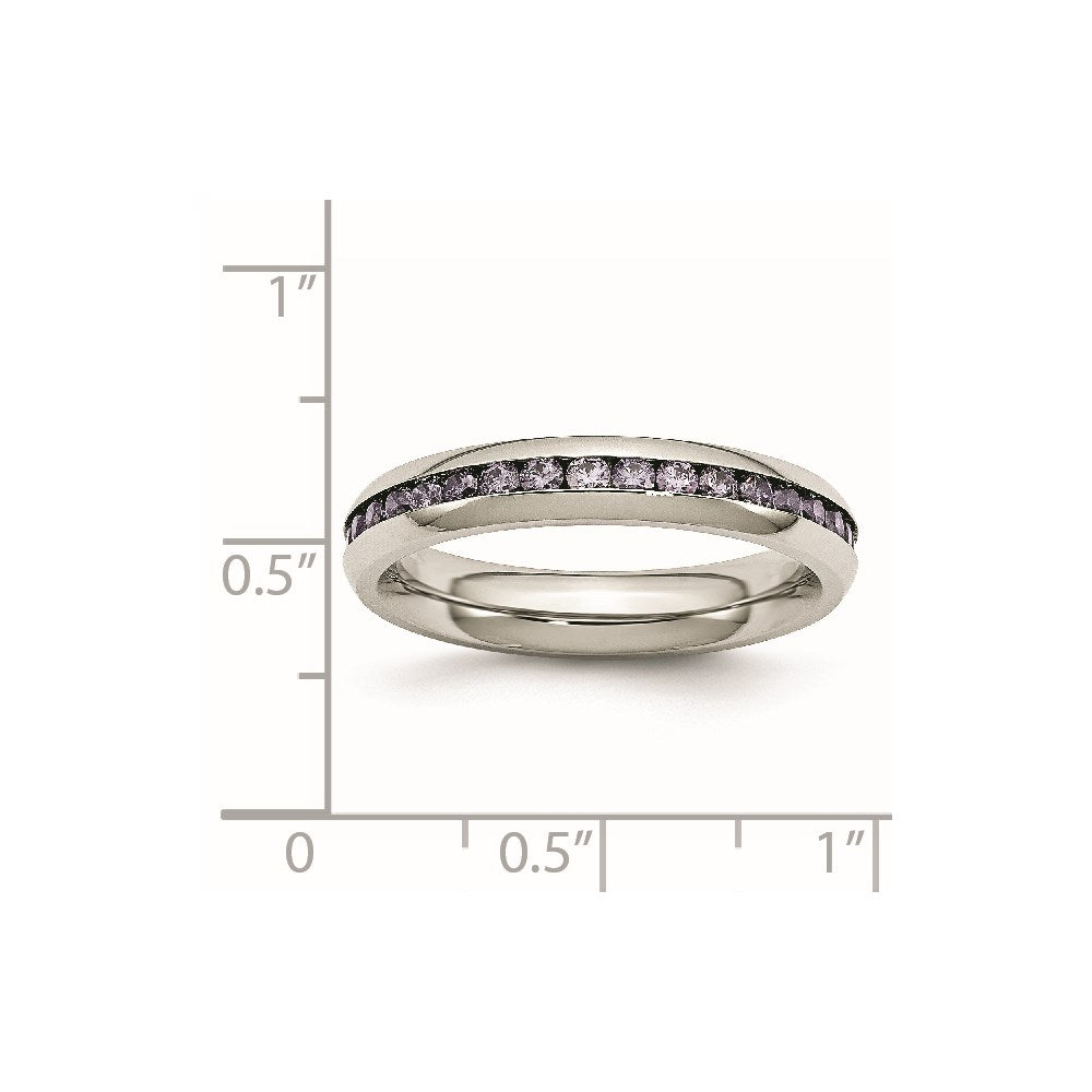 Chisel Stainless Steel Polished 4mm February Purple CZ Ring