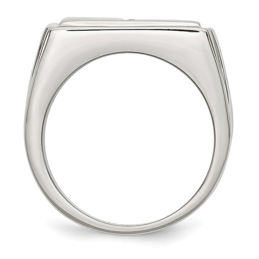 Chisel Stainless Steel Polished and Textured 1/15 Carat Diamond Cross 13.25mm Band