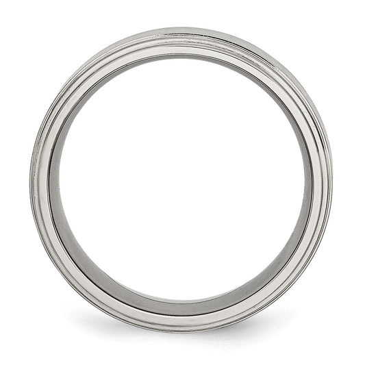 Chisel Stainless Steel Polished with Brushed Center 8mm Ridged Edge Band