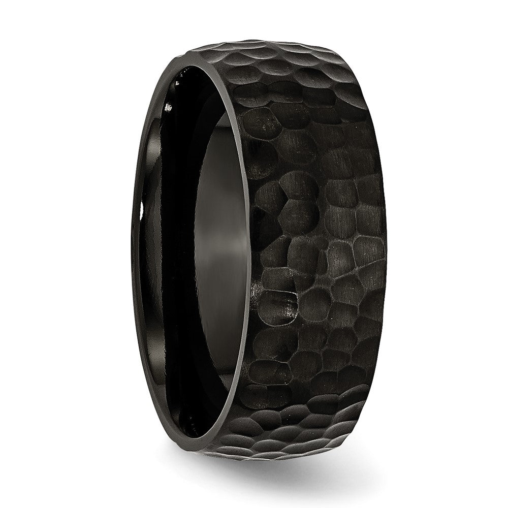 Chisel Stainless Steel Hammered Black IP-plated 8mm Band