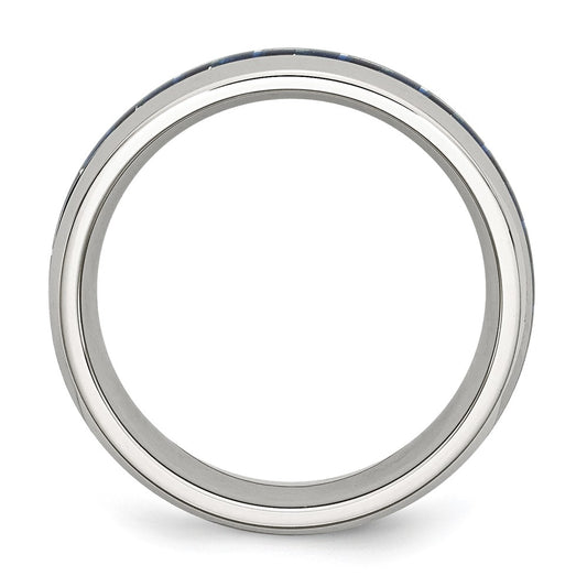 Chisel Stainless Steel Polished with Blue Carbon Fiber Inlay 8mm Band