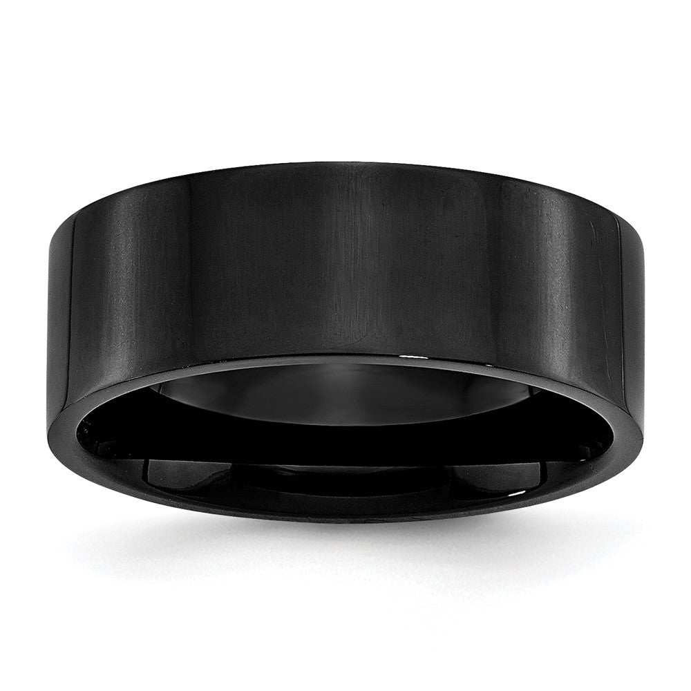 Chisel Stainless Steel Polished Black IP-plated 8mm Flat Band