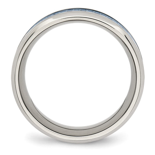 Chisel Stainless Steel Polished with Light Blue Carbon Fiber Inlay 8mm Band