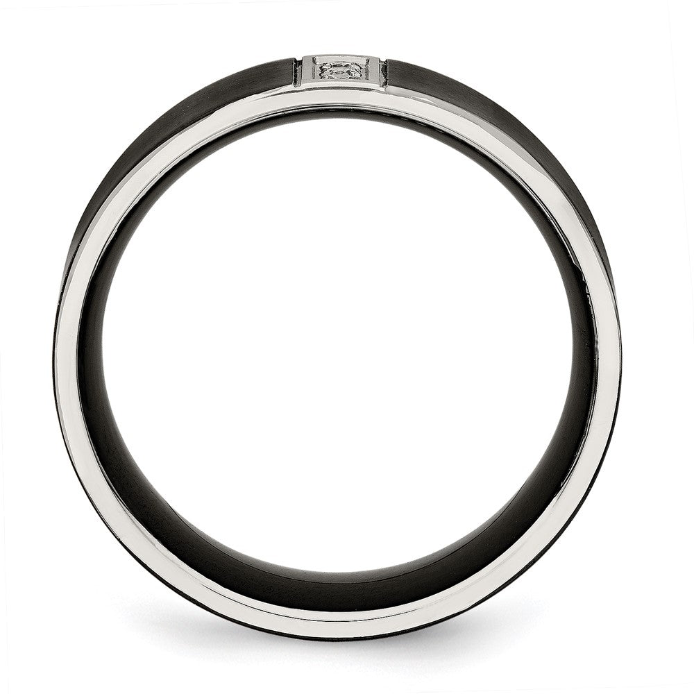 Chisel Stainless Steel Brushed Black IP-plated with CZ 8mm Flat