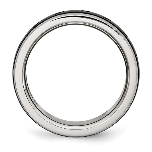 Chisel Stainless Steel Polished Black IP-plated 8mm Grooved Band