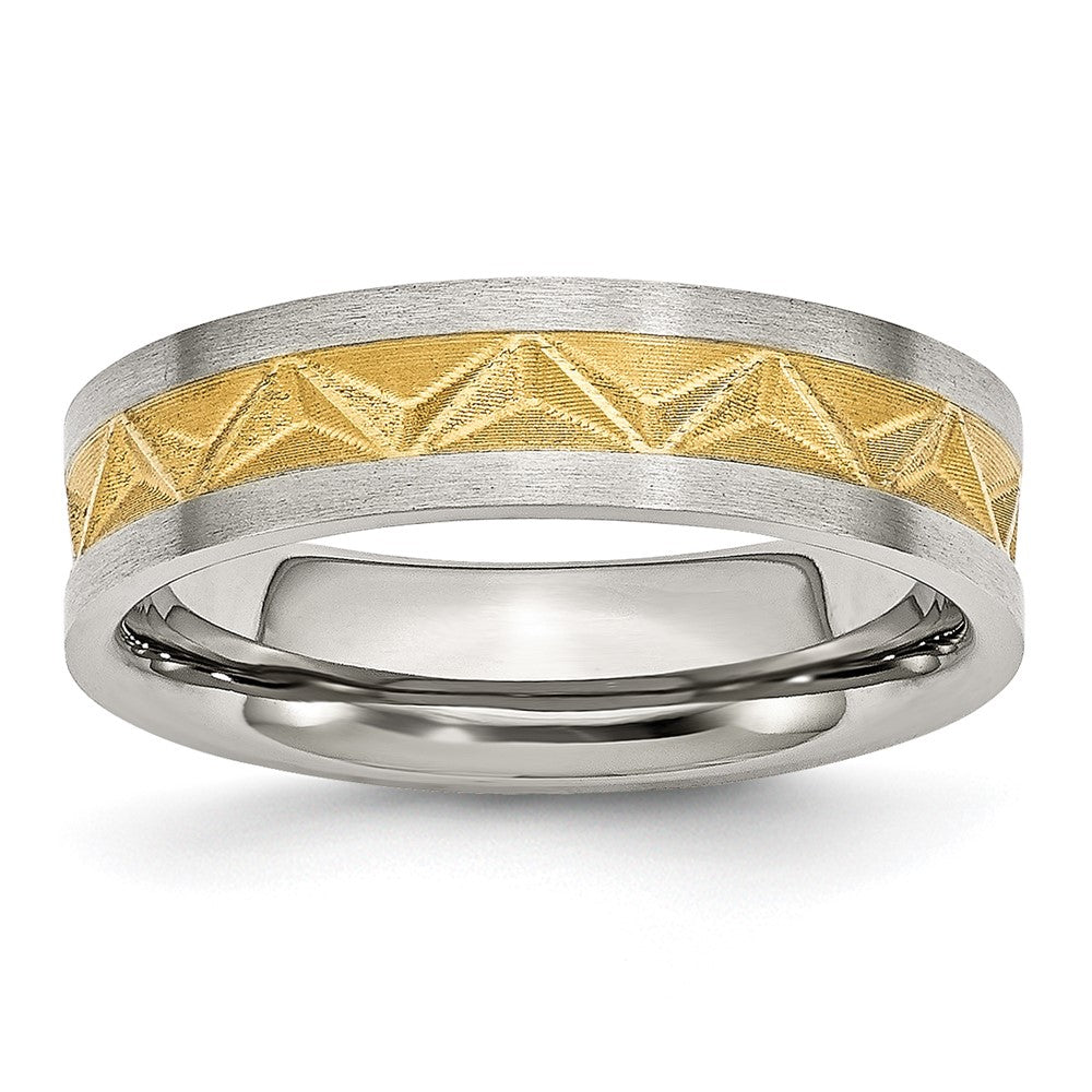 Chisel Stainless Steel Brushed Yellow IP-plated 6mm Grooved Band