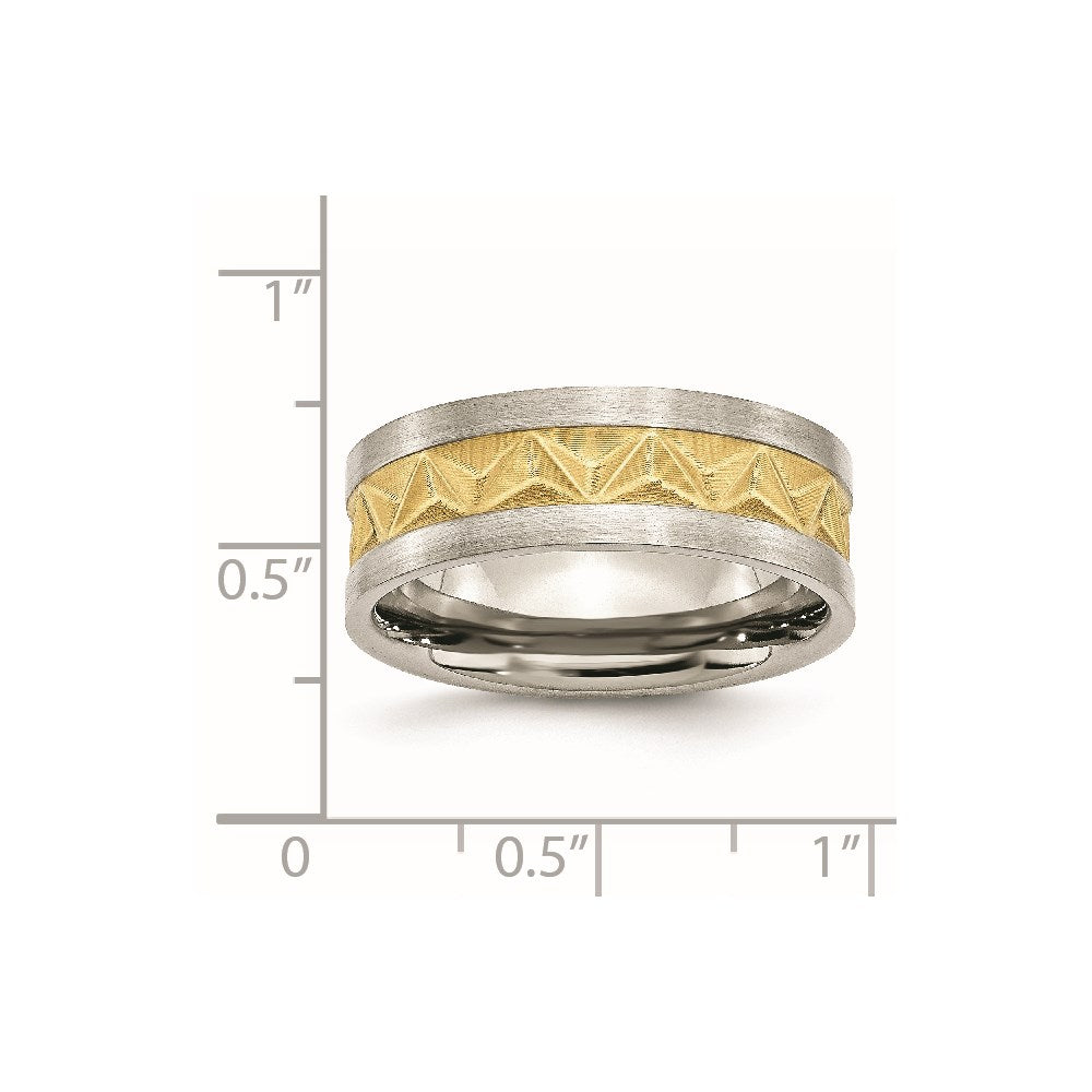 Chisel Stainless Steel Brushed Yellow IP-plated 8mm Grooved Band