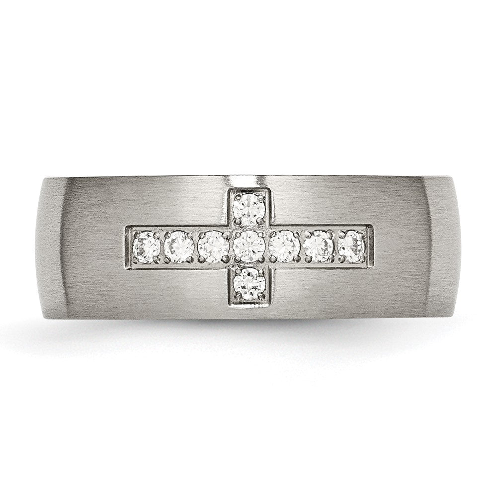 Chisel Stainless Steel Brushed with CZ Cross 7.75mm Band