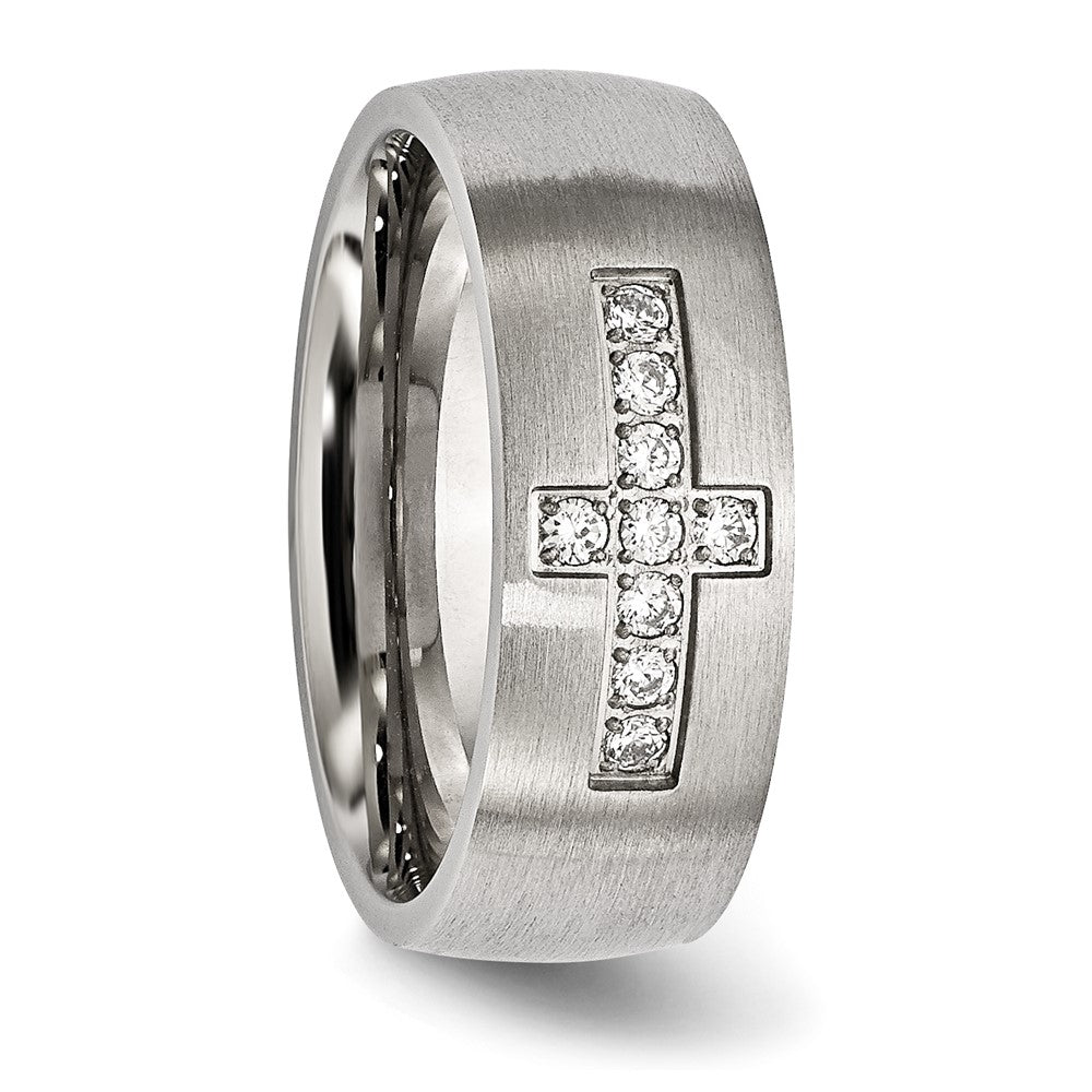 Chisel Stainless Steel Brushed with CZ Cross 7.75mm Band