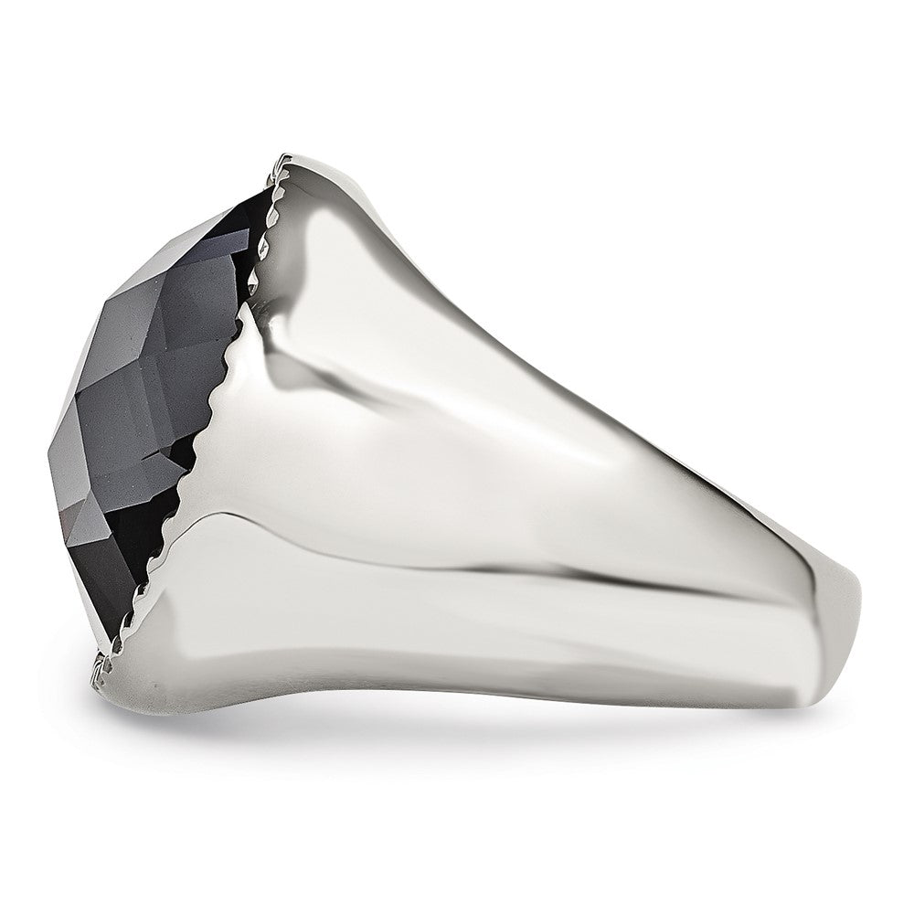 Chisel Stainless Steel Polished Grey Glass Ring