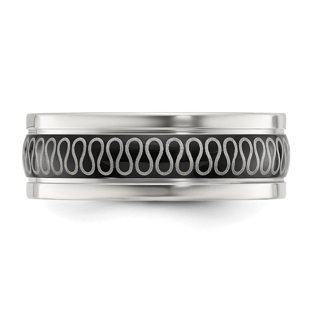 Chisel Stainless Steel Polished Black IP-plated Swirl Pattern 8mm Band