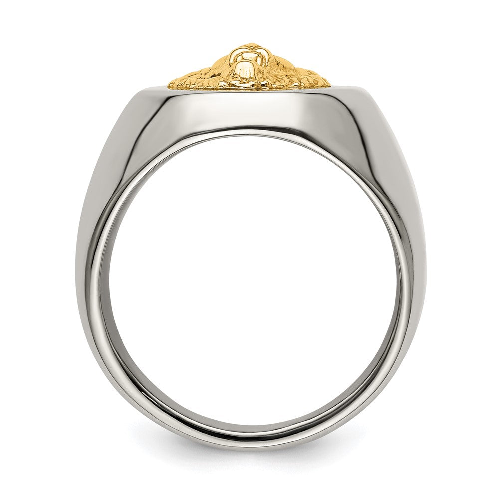 Chisel Stainless Steel with 14k Gold Accent Polished Lion Head Ring