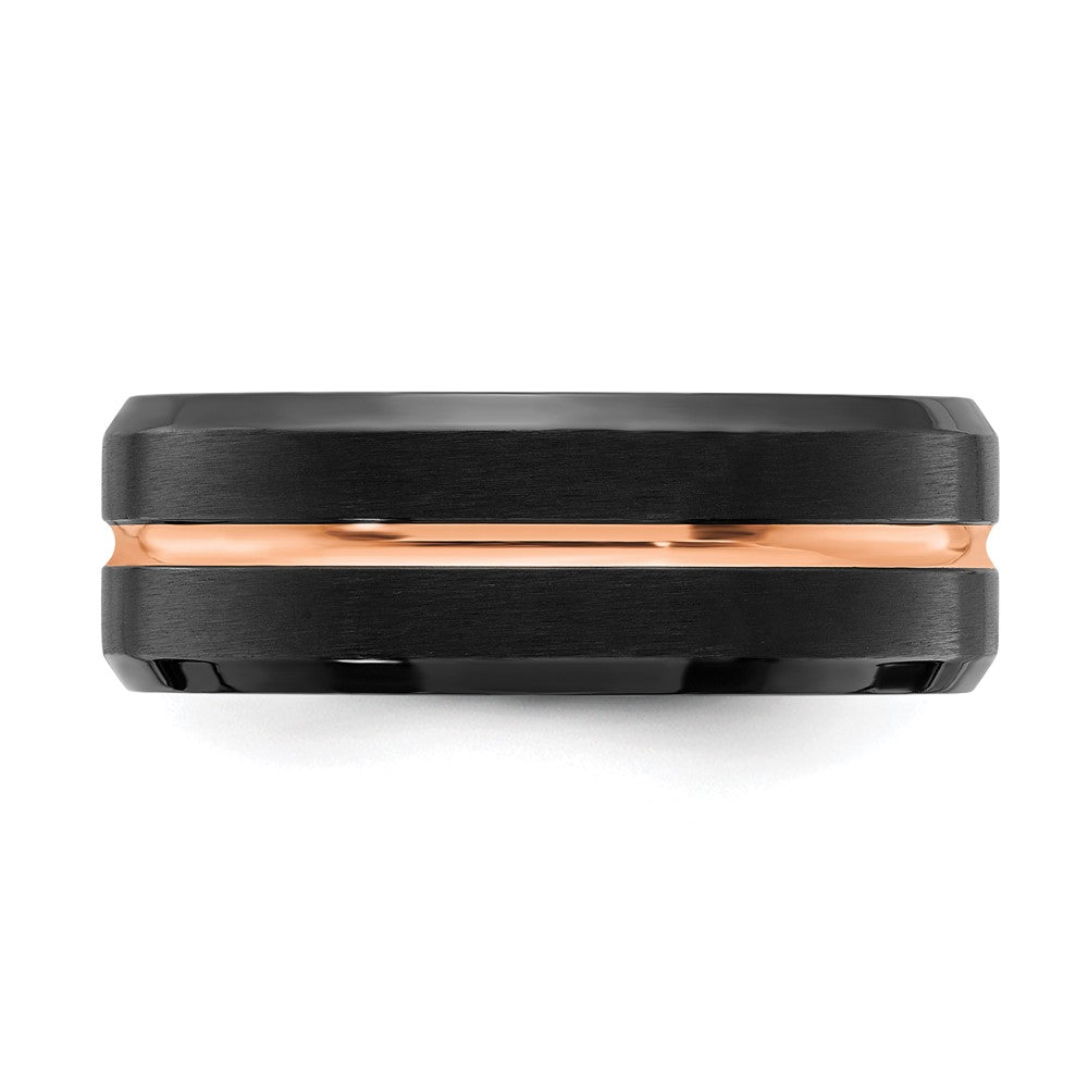 Chisel Stainless Steel Brushed and Polished Black and Rose IP-plated 8mm Band