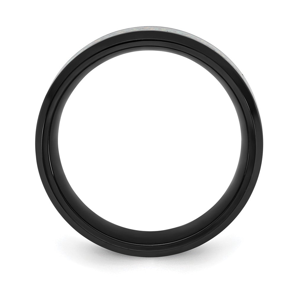 Chisel Stainless Steel Polished Black IP-plated Multi-color Opal Inlay 8mm Band