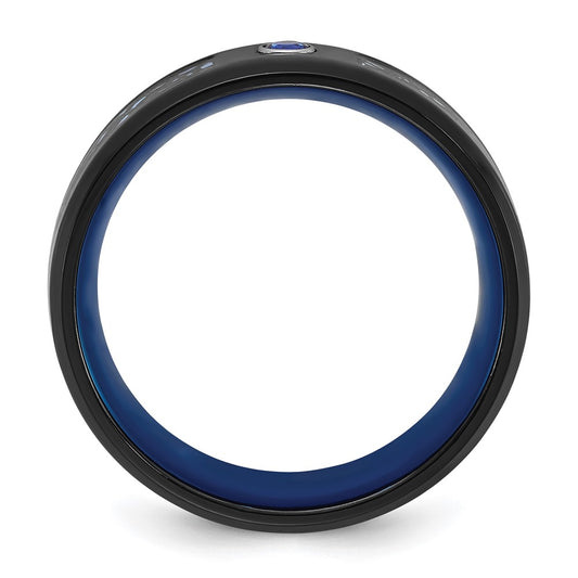 Chisel Stainless Steel Polished Black and Blue IP-plated with CZ Carbon Fiber Inlay in Clear Epoxy 8mm Band
