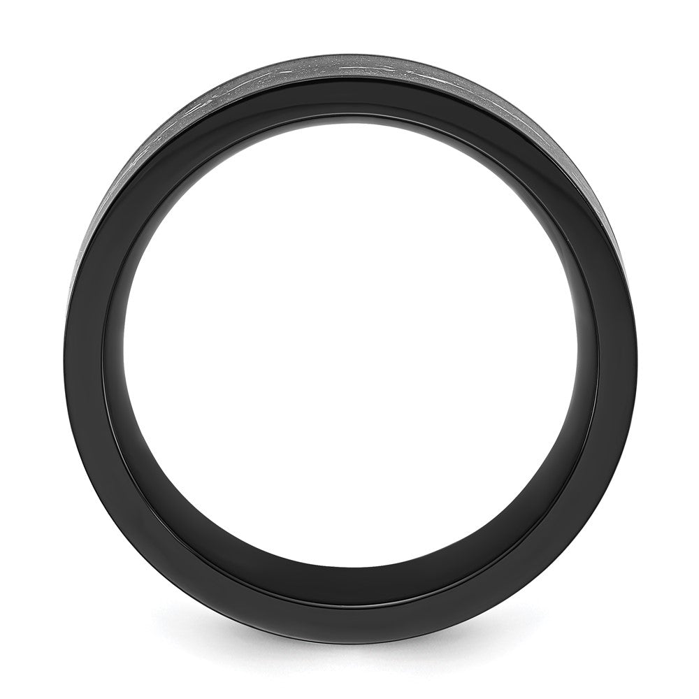 Chisel Stainless Steel Polished Black IP-plated Black and Silver Foil Inlay 8mm Band