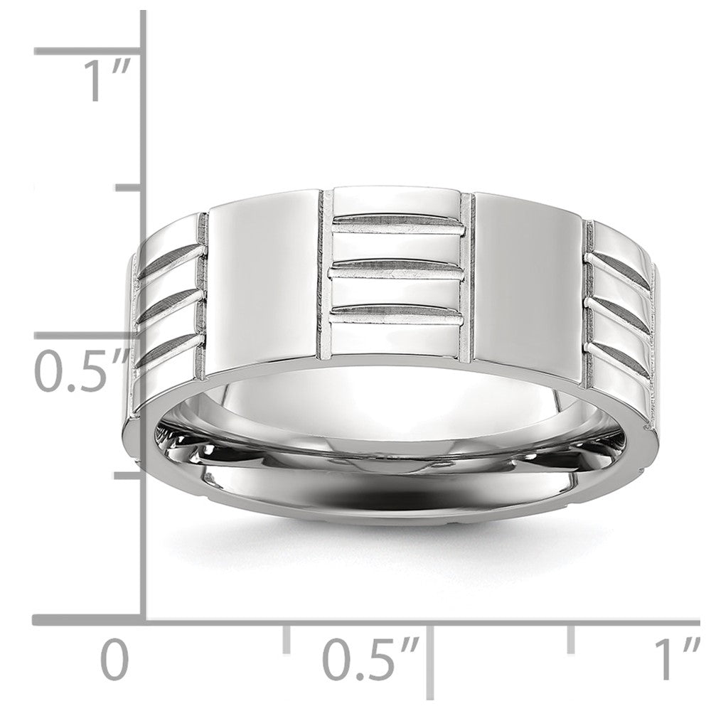 Chisel Stainless Steel Polished and Grooved 8mm Band