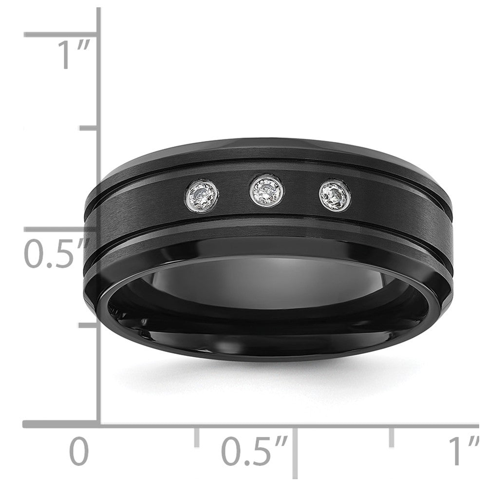 Chisel Stainless Steel Brushed and Polished Black IP-plated with CZ 8mm Band