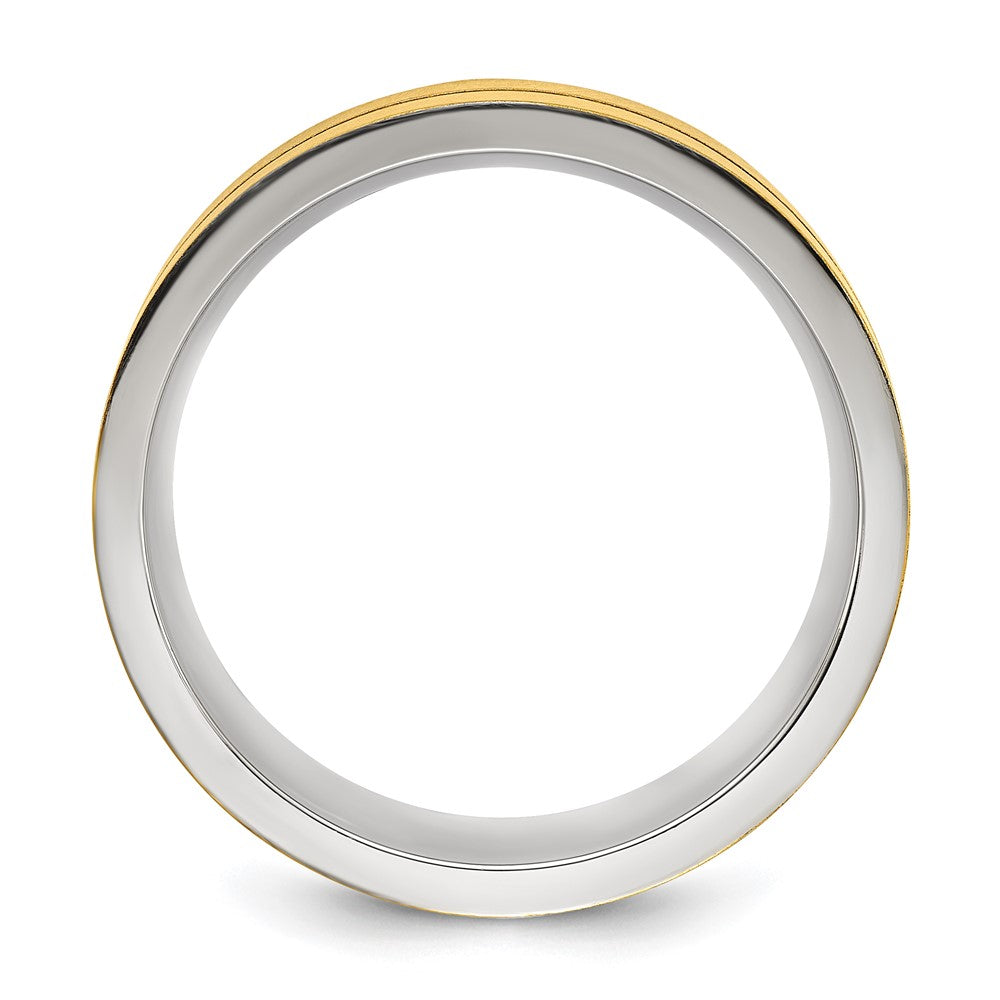Chisel Stainless Steel Brushed and Polished Yellow IP-plated Grooved 8mm Band