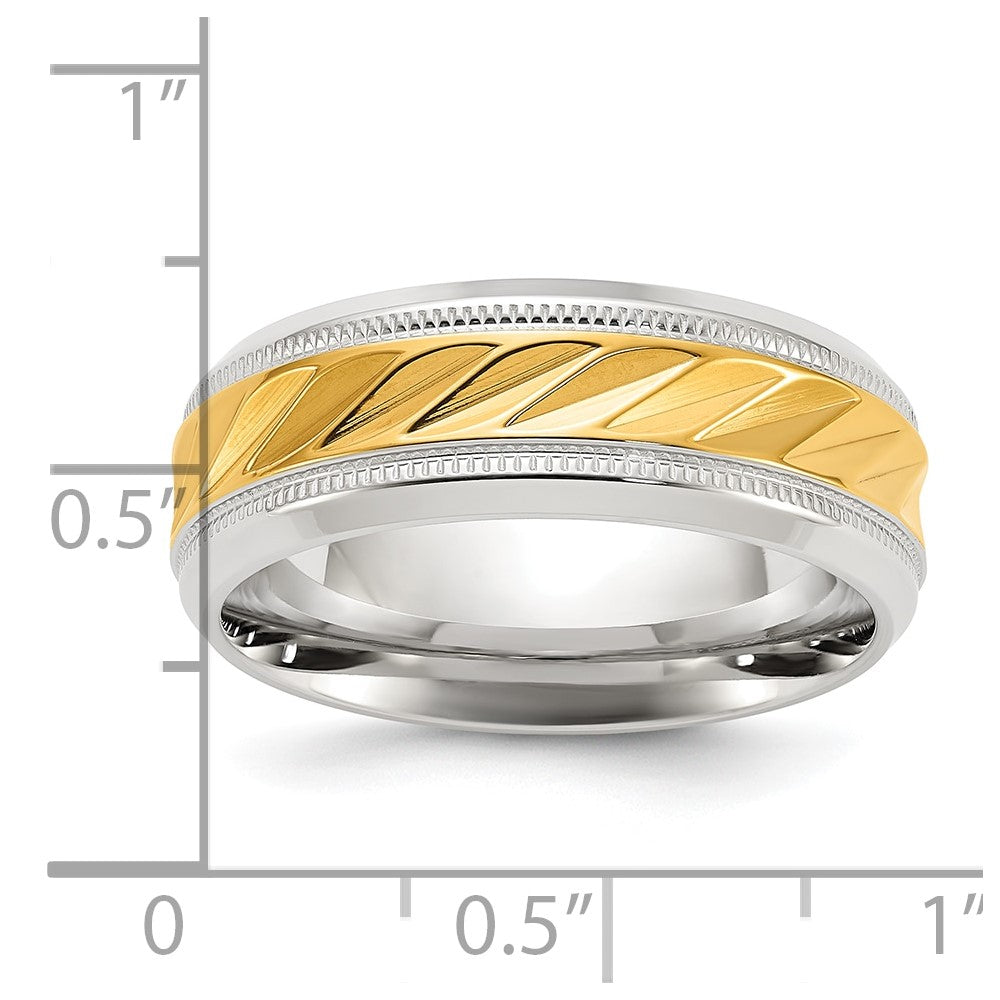 Chisel Stainless Steel Polished with Yellow IP-plated Grooved Center 8mm Band