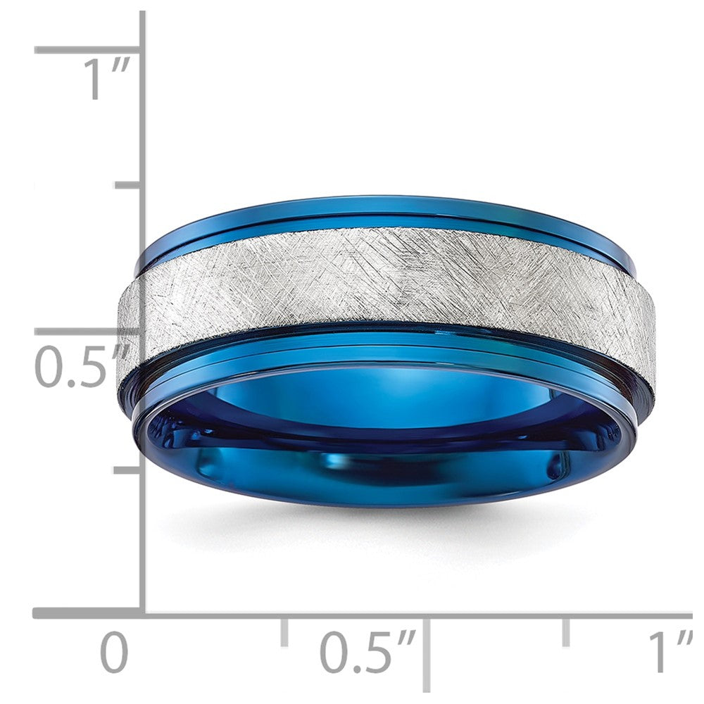 Chisel Stainless Steel Polished Blue IP-plated with Scratch Finish Center 8mm Band