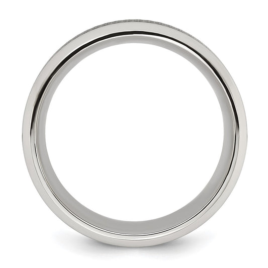 Chisel Stainless Steel Polished with Textured Black IP-plated Center 8mm Band