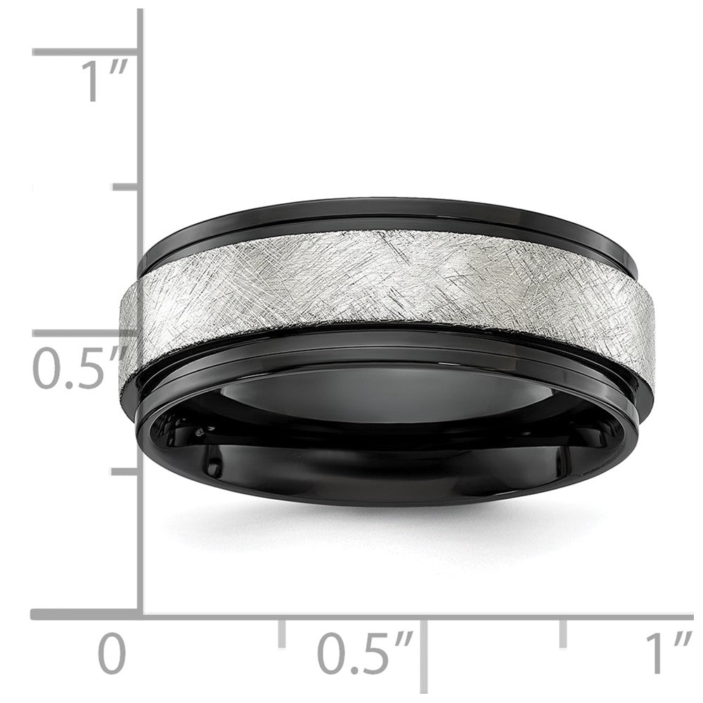 Chisel Stainless Steel Polished Black IP-plated with Scratch Finish Center 8mm Band