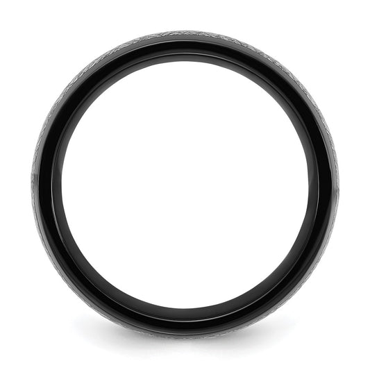 Chisel Stainless Steel Polished Black IP-plated with Imitation Meteorite Inlay 8mm Band