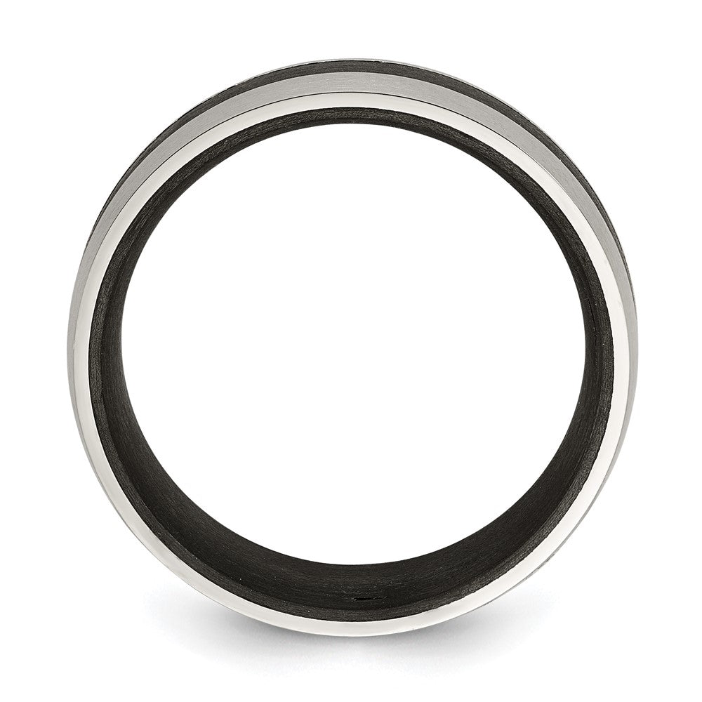 Chisel Stainless Steel Brushed and Polished Black Carbon Fiber Inlay 8mm Band