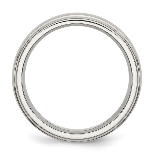 Chisel Stainless Steel Polished with Brushed Center 7mm Ridged Edge Band