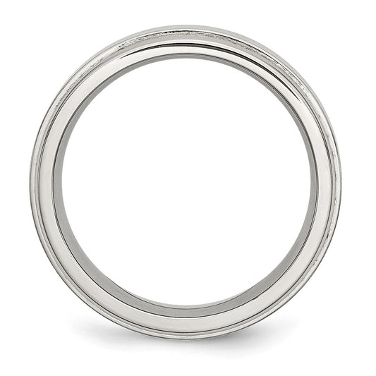 Chisel Stainless Steel Polished with Brushed Center 8mm Ridged Edge Band