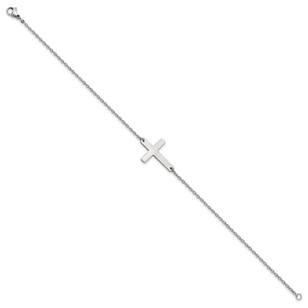Chisel Stainless Steel Polished Sideways Cross 10 inch Anklet