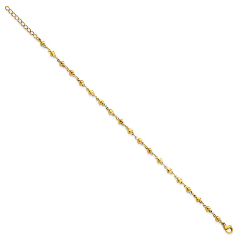 Chisel Stainless Steel Polished Yellow IP-plated Hearts 9 inch Anklet Plus 1 inch Extension