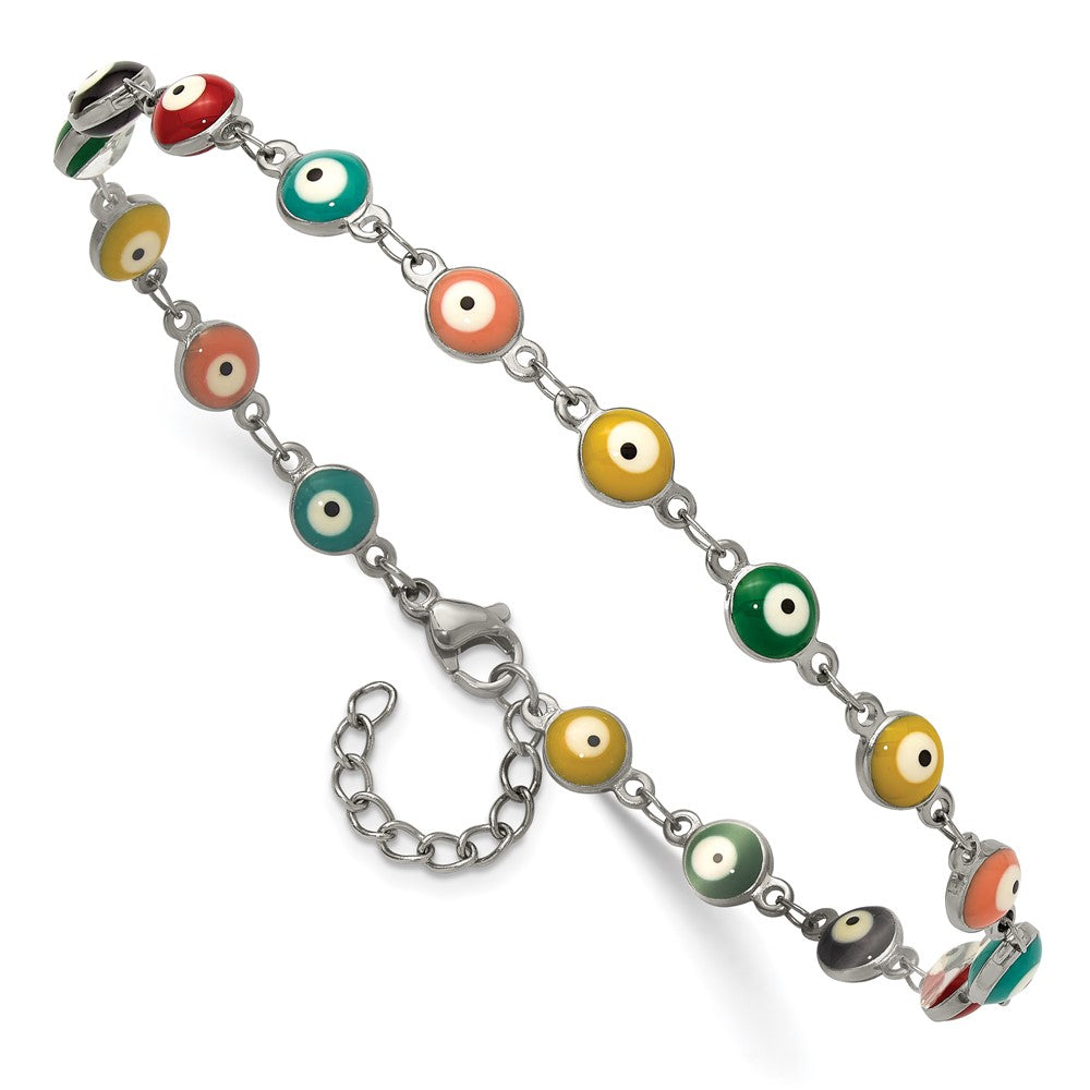 Chisel Stainless Steel Polished Yellow IP-plated with Multicolor Paint Inlay Evil Eye 9 inch Plus a 1 inch Extension Anklet