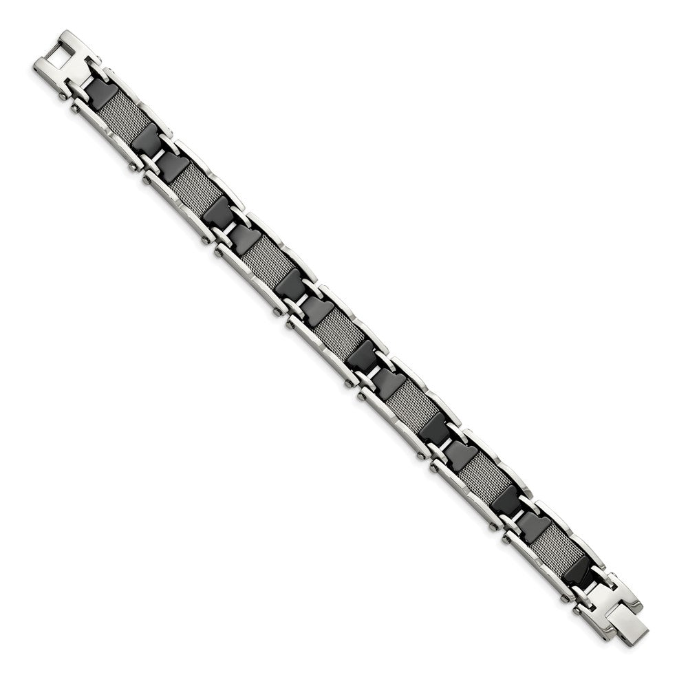 Chisel Stainless Steel Polished Mesh with Black Ceramic 8.25 inch Link Bracelet