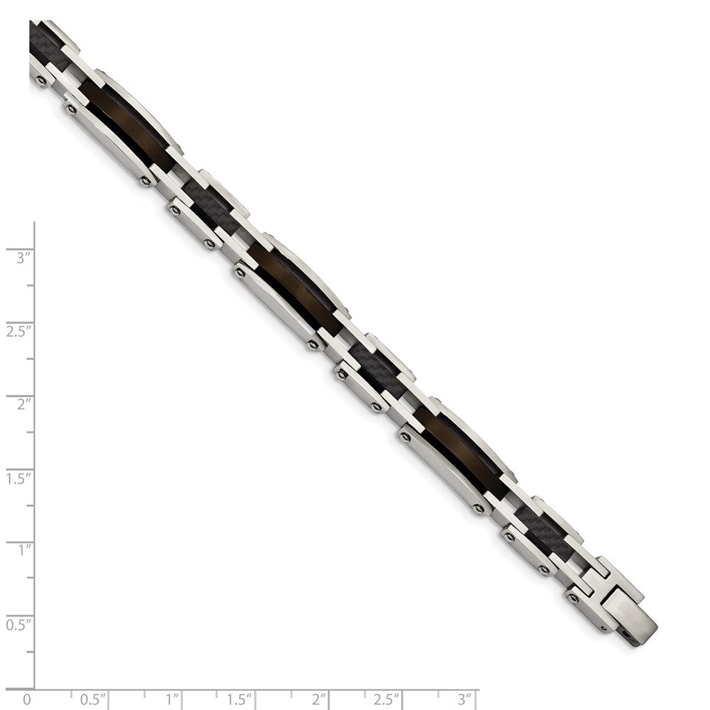 Chisel Stainless Steel Polished Black IP-plated with Solid Black Carbon Fiber 8.25 inch Link Bracelet