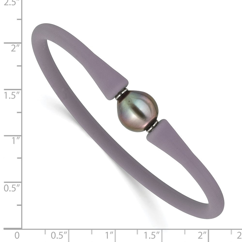 Chisel Stainless Steel 10-11mm Black Tahitian Pearl Black Silicone Bracelet with Hidden Clasp